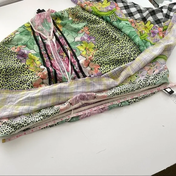 Just Cavalli 1990s Green Pink Multicolored floral Silk Tunic Kaftan Top dress - Picture 14 of 16